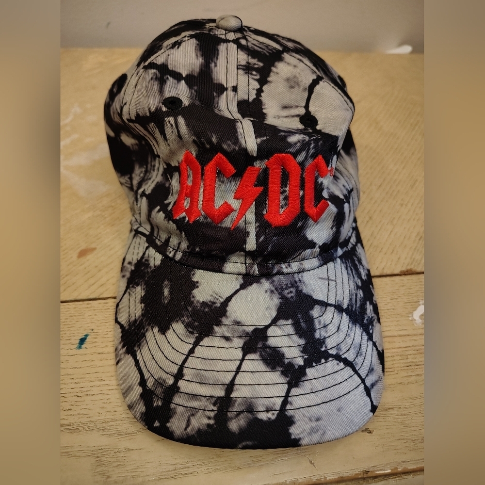 AC/DC Black Gray TIE DYE Cap EMBROIDERED Adjustable